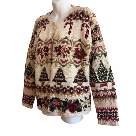 Vintage Tiara Petites Beaded Christmas Tree Cardigan | PM - Picture 4 of 9